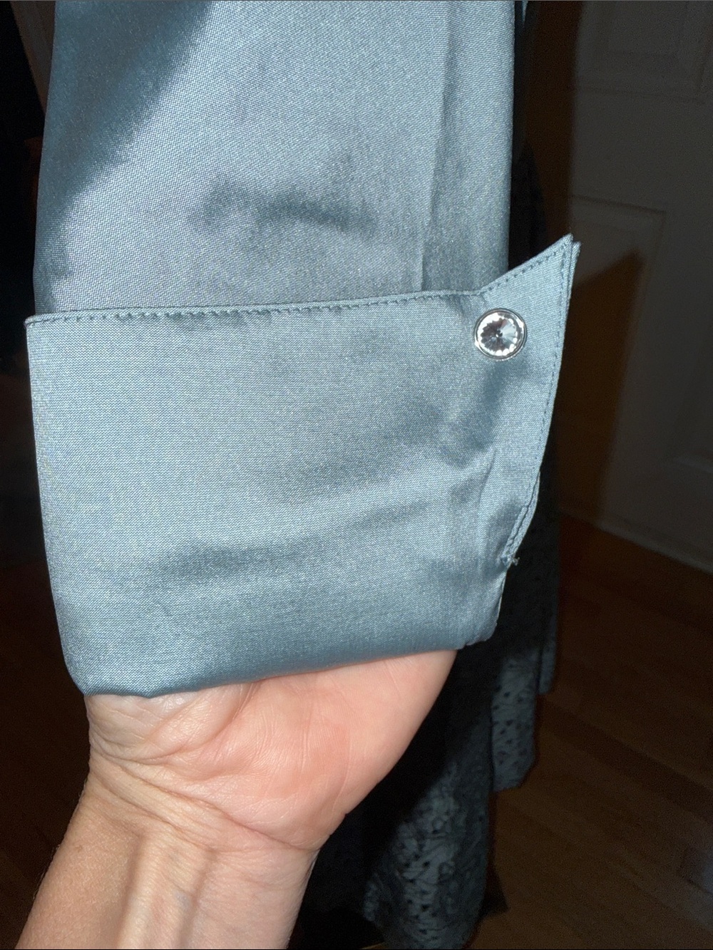 Rickie Freeman for Teri Jon Light Blue Satin Shirt-Collar Midi Dress - Picture 6 of 8